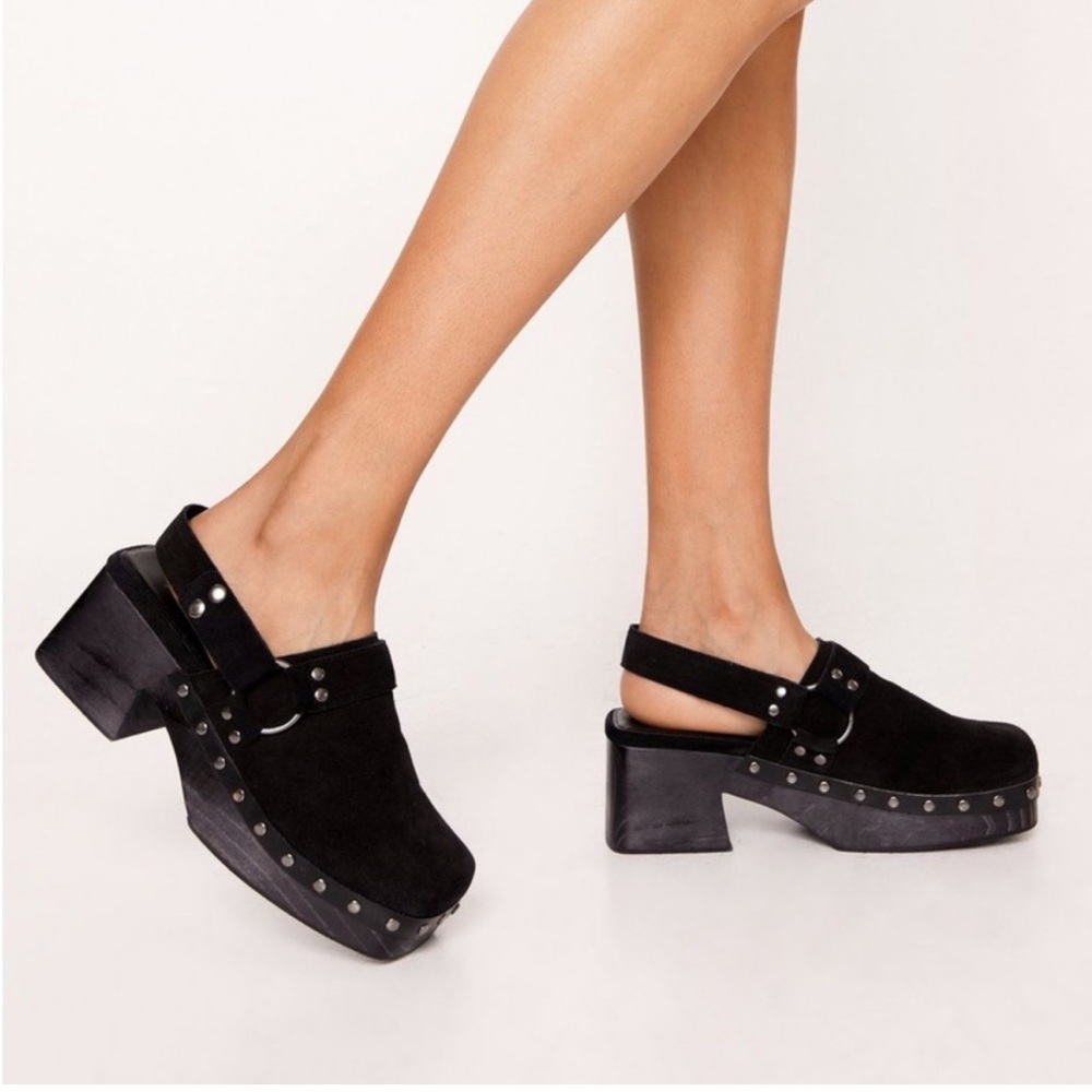 Nasty Gal Black Studded Mules